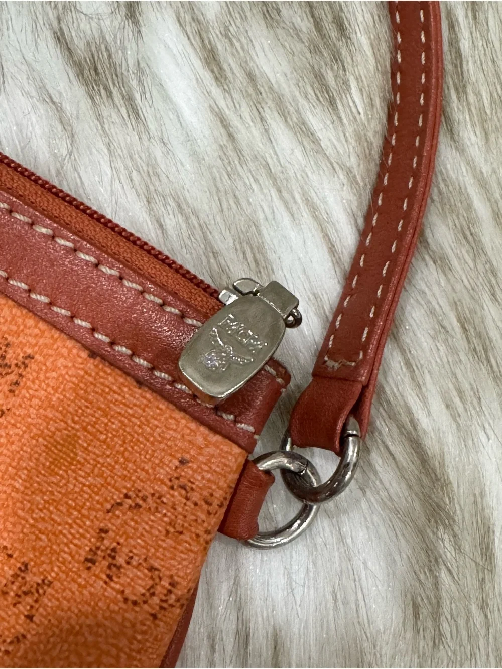 MCM Visetos Mini Pochette Cognac and Brown Monogram Wristlet Clutch